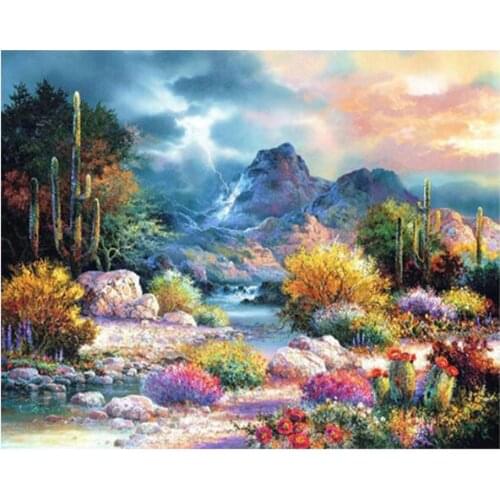 Cactus diamond mosaic landscape embroidery painting flower rhinestone wall sticker decor diamond drawing art needlework picture