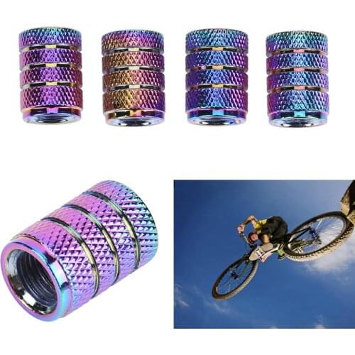 4pcs Car Wheels Tire Valve Caps Cover 3-Groove Style Truck Bike Accessories Rainbow Color
