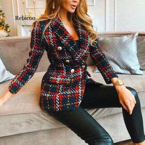Red Plaid Blazer 2020 Women Spring-Autumn Vintage Tweed Suits Jackets Office Ladies Chic Slim Blazers Girls Tassel Tops Set Coat