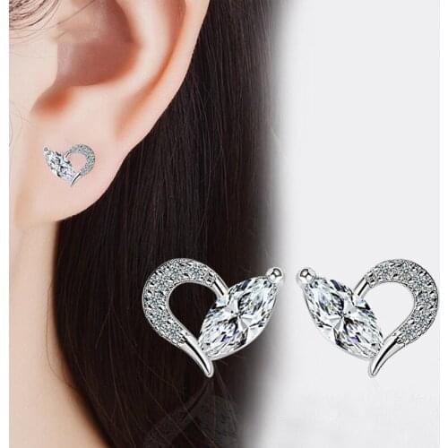 Lovely Cute Hollow Heart Stud Earrings Zirconia Crystal Rose Gold Earrings OL Style Fashion Jewelry Gifts for Women Girls