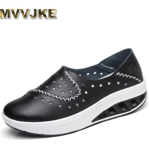 MVVJKE spring women genuine leather flat shoes women platform sneakers Creepers cutouts without lace flat shoes moccasins shoes