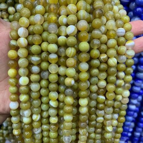 6-12mm Natural Yellow Green Banded Agates Beads Round DIY Loose Stone Beads For Jewelry Making Bracelet Necklace For Women Gift
