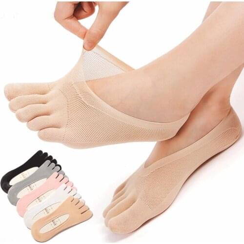 Summer Toe Socks For Women Happy Funny Invisible Five-finger Socks Ultra Low Cut Liner with Gel Tab Breathable Compression Socks