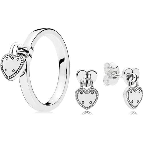 NEW 2018 100% 925 Sterling Silver Love Lock Valentines Day The New Ring Set Charms Rings Fit DIY Original Jewelry A Set
