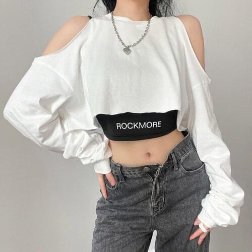 Autumn New Women T-shirt and Vest Suit Fashion Solid Color Off-shoulder Long Sleeve Tops and Letter Camisole Casual Sweatshirt