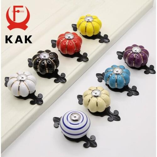 KAK 40mm Ceramic Furniture Handle Black Base Plate Kids Room Pumpkin Door Knobs and Handles Kitchen Cabinet Cupboard Drawer Pull