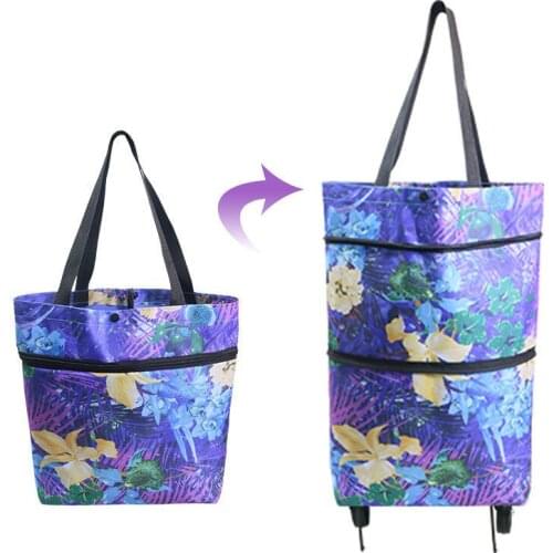 Portable Folding Tugboat Shopping Bag Buy Food Vegetables High-capacity Trolley Bag With Wheels Dual Purpose Tote Bags Cart