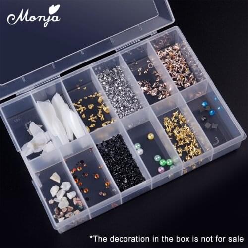 Monja 12 Grids Transparent Rectangle Nail Art Storage Box Nail Rhinestone Jewelry Manicure Decoration Accessories Container Case