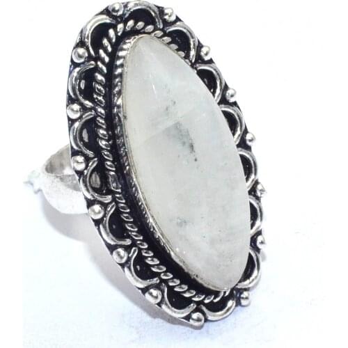 Genuine Rainbow Moonstone Ring Silver Overlay over Copper, USA Size : 7.5 , R8140