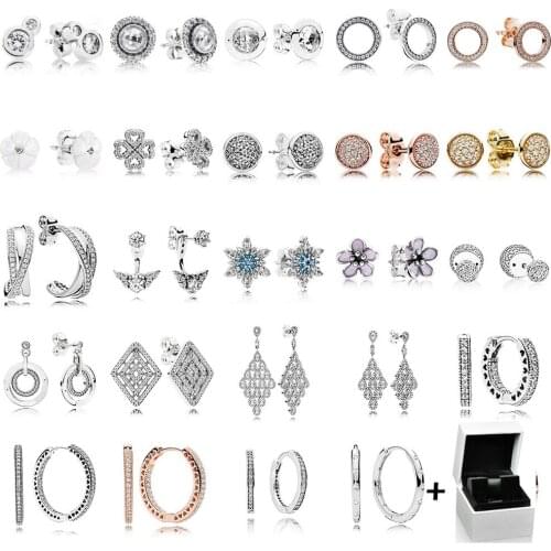 NEW 100% 925 Sterling Silver Earrings Flower Type Hollow Ear Studs Charm Beads Fit Bracelet DIY Dangler Wholesale with Box