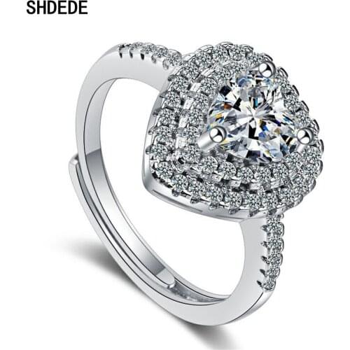 SHDEDE 925 Silver Heart Finger Rings Wedding Embellished With Crystals From Swarovski Engagement Anniversary Jewelry Gift -382