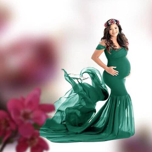 New Maternity photography props Pregnancy Cloth Chiffon Maternity Off Shoulder Half Circle Gown shooting photo pregnant dresses