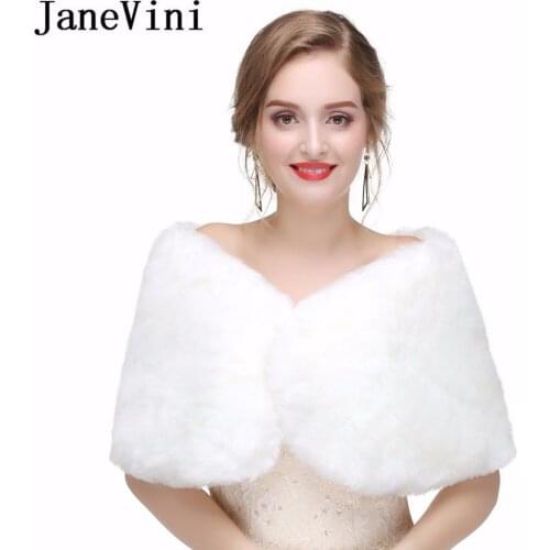 JaneVini Chic Bridal White Cape Shawl Faux Fur Wrap Winter Wedding Party Evening Shoulder Wraps Stoles Bolero Fourrure Mariage