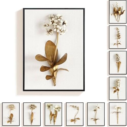 Nordic Gold Flower Plant Canvas Painting Poster Print Minimalist Floral Wall Art Home Decoration Modern Art Living Room Decor