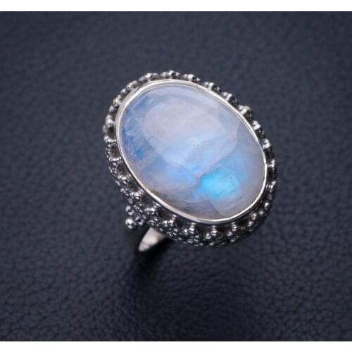 StarGems Natural Rainbow Moonstone Handmade 925 Sterling Silver Ring 7.5 E3025
