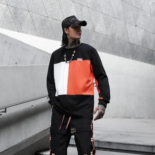 Hot Harajuku Color Patchwork Pullover Sweatshirts Mens Hip Hop Spring Casual Fashion Long Sleeve Swag Thin Shirts Streetwear