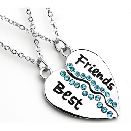 Tassina Fashion Korean Pendant Letter Necklaces Best Friends Matching Hearts Crystal Couple Necklace Set TAA108