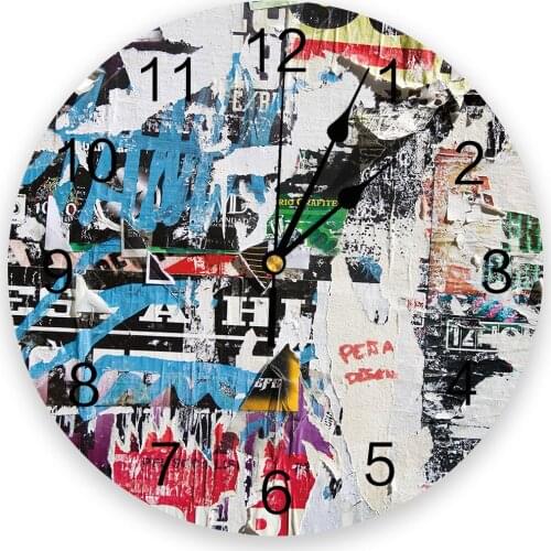 Street Vintage Old Newspaper Graffiti Living Room Clock Wall Round Clocks Decor Home Bedroom Kitchen Decoration Wall Clocks