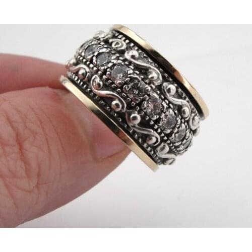 Vintage Two Tone Vine and Leaves Engraved White Stone Band Ring For Women Men Punk Gothic Party Retro Jewelry Gift M4M855