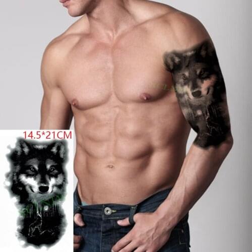 Waterproof Temporary Tattoo Sticker Moon Wolf Forest Animal Tatto Stickers Flash Tatoo Fake Tattoos for Men Women
