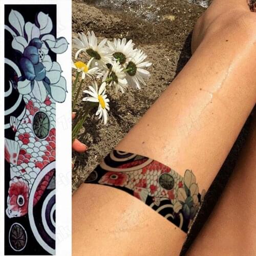 Waterproof Temporary Tattoo Sticker Ukiyo-e carp fish Lotus flower band Fake Tatoo Flash Waist Arm Foot Tatto for Girl Women Men