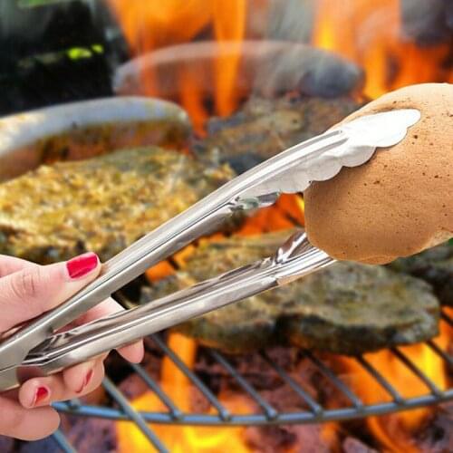 1 Piece BBQ Tongs Handle Kitchen Tongs Lock Design Barbecue Clip Clamp Stainless Steel Food Tongs 5ZCF286