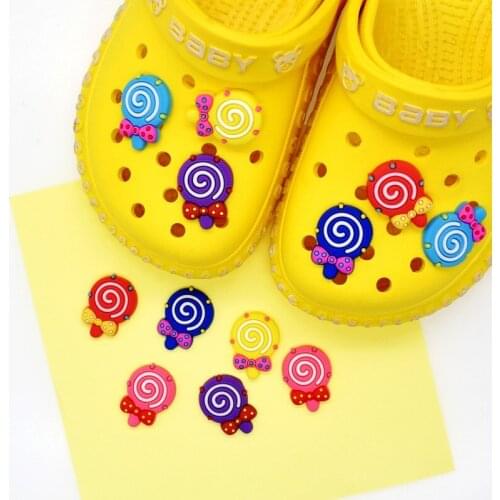 10pcs Kawaii Lollipop PVC JIBZ Croc Shoe Charms Decorations Colorful Shoe Buckle Charm Accessories JIBZ For Croc Kids Gift