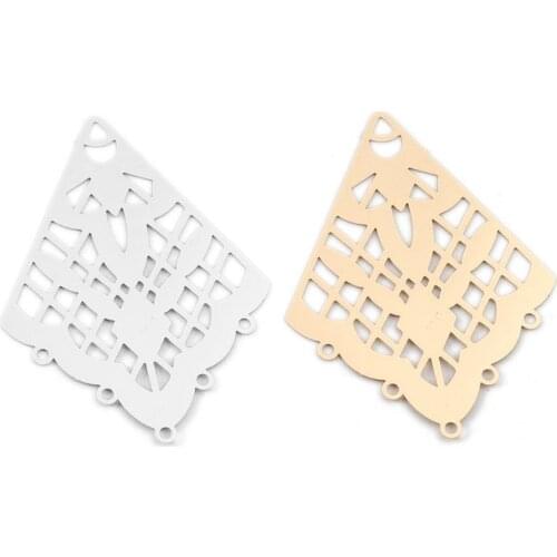 10 PCs Fashion Hollow Copper Filigree Stamping Connectors Rhombus KC Gold Silver Color Jewelry DIY Findings 41mm x 31mm