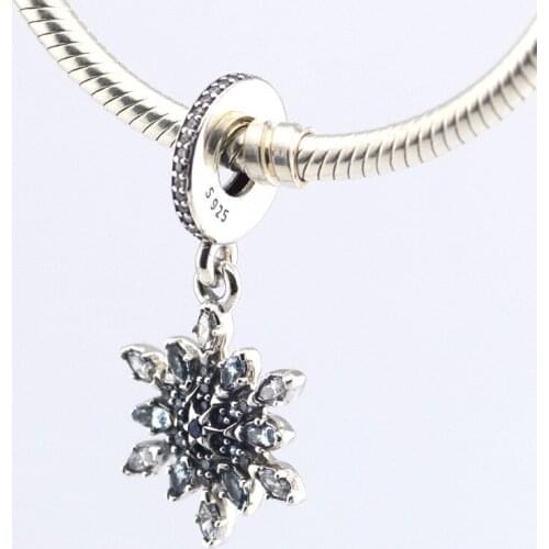 100% 925 Sterling Silver Crystalized Snowflake Dangle Charms Beads Fits Women Bracelets DIY Fine Jewelry