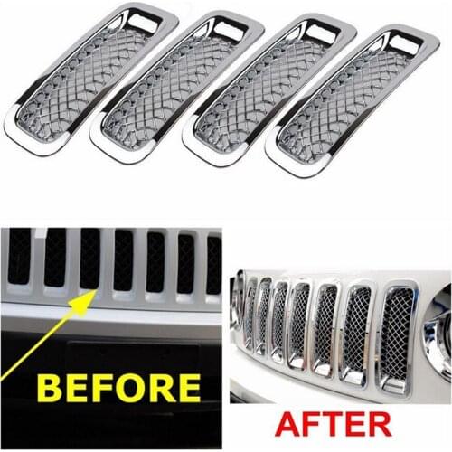 7PCS/Set Grille Trim Bezel Grill Cover Inserts Mesh ABS Chrome Black Silver Sticker For Jeep Patriot 2011-2015 Front Center