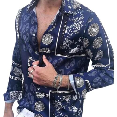 80%HOT Summer Men Long Sleeve Floral Print Lapel Shirt for Outdoor Activities