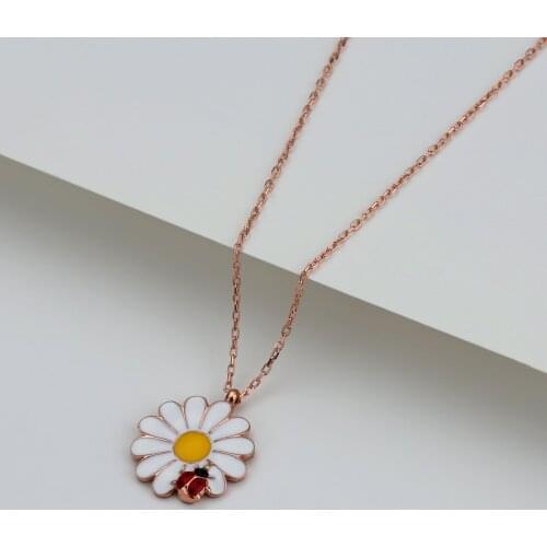 925 Sterling Silver Women Necklace Ladybug Daisy Flower Stone Gift Birthday Precious Pendant Stylish Chain Luxury Cool