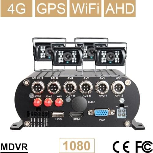 Free Shipping 4 Channel WIFI GPS 4G 1080P AHD 2TB HDD SD Car DVR MDVR Video Recorder Phone Realtime Monitor Rear View Car Camera