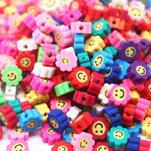 10g 28pcs 10mm Smiley Face Beads Flower Loose Spacer Polymer Clay Beads Handmade Jewelry Making DIY Garment Accessories