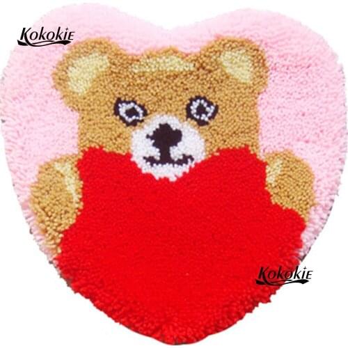Diy home floor mat bear cartoon tapijt latch hook kits rug printed canvas needle for carpet embroidery handwerken knooppakket