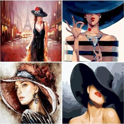 GATYZTORY Black Hat Woman DIY Painting By Numbers Modern Wall Art Canvas Acrylic Paint By Number Unique Gift For Home Decor