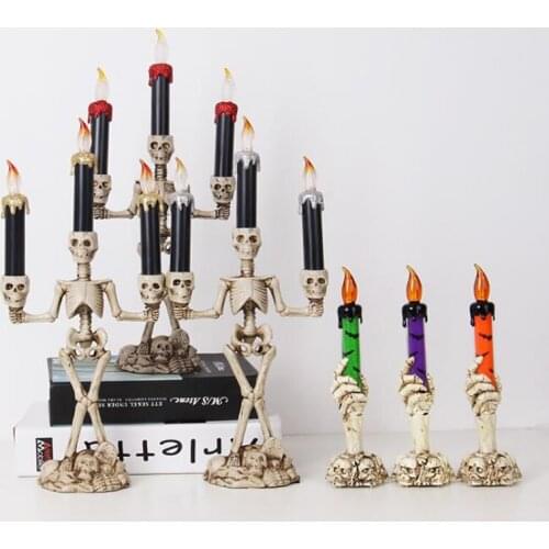 Halloween Candelabra with LED Flameless Candles Holder Battery Operated Flickering Candle Lighting for Halloween Decorations