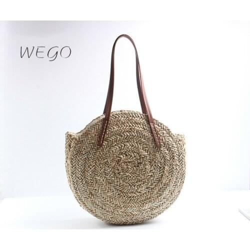 New water grass round straw bag seaside beach bag woven bag one-shoulder fashion bohemian simple atmosphere holiday female bag