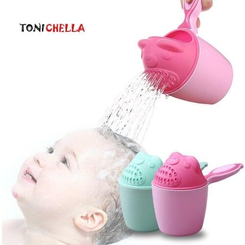 Cute Cartoon Bear Baby Shampoo Cup Shower Water Spoon Washing Hair Bathing Cup Newborn Kids Bath Tool Beach Toys T0729