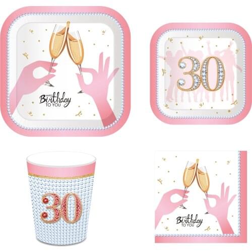 MM100 Womens 30th Birthday Party Jewelry Square Plate Disposable Tableware Sets Happy Birthday Wedding Hen Party Supplies