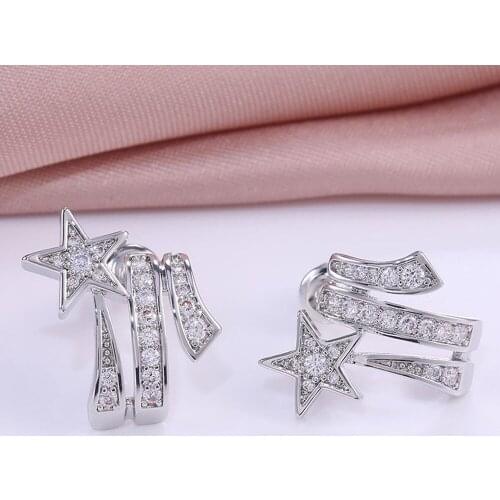 Modyle Star CZ Stone Small Earrings Open Circle Silver color Stud Earrings for Women Korean Style Dainty Earring Jewelry