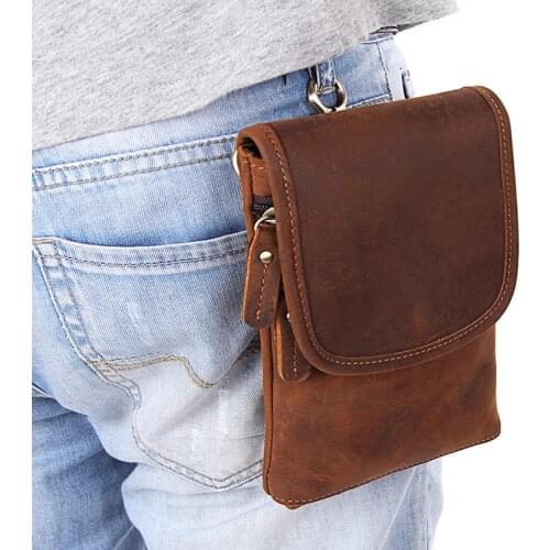 Men Oil Wax Genuine Leather Cowhide Vintage Travel Riding Motorcycle Hip Bum Belt Pouch Fanny Pack Waist Purse Clutch Bag