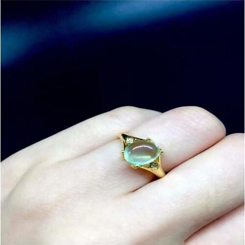 Natual Prehnite Woman Ring Free shipping Natural real Prehnite Ring 925 sterling silver Gem Size 7*9mm