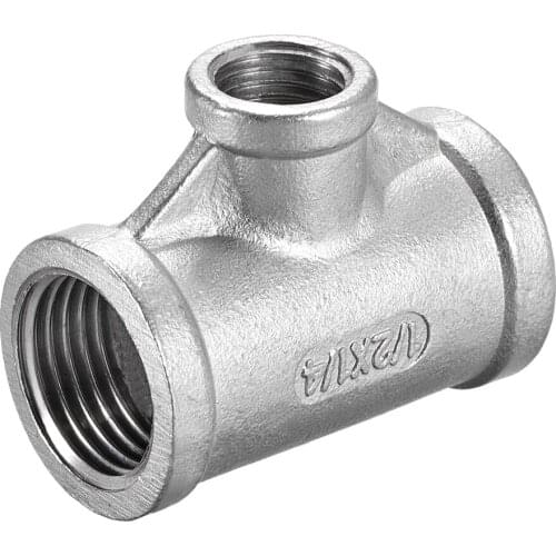 Uxcell Stainless Steel 304 Cast Pipe Fitting 1/2 BSPT x 1/4 BSPT x 1/2 BSPT Female Tee Shaped Connector Coupler