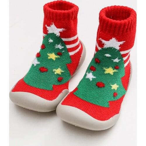 Non-slip Floor Christmas Socks Christmas Winter Terry Thickened Cartoon Baby Shoes Baby Anti-skid Toddlers Red Floor Kids Socks