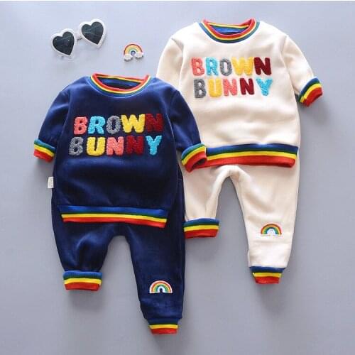 New Autumn Winter Baby Boy Girls Clothes Cotton Girl Clothing Sets Cartoon Long-sleeved T-shirt+Pants Infant Clothes