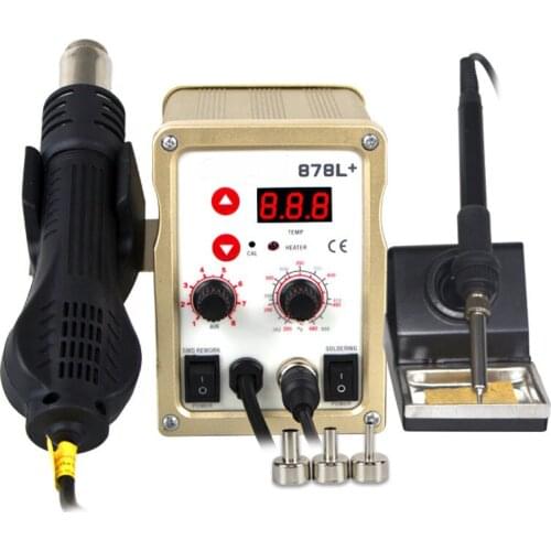High Power New Design 878L+ LED Digital 2 in 1 PCB Hot Air Gun Rework Solder Station 5pin EU Plug ac 220v with 3 Year Warranty
