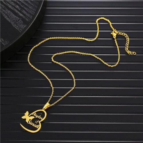 Personalized Customized Nameplate Necklace Gold Stainless Steel Custom Name Necklace Heart Butterfly Pendant Choker For Women