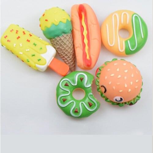 Pet Dog Toy Rubber Donut Ice Cream Burger Puppy Sound Squeaker Chew Toys for Dogs Puppy Cat Interactive Pet Supplies