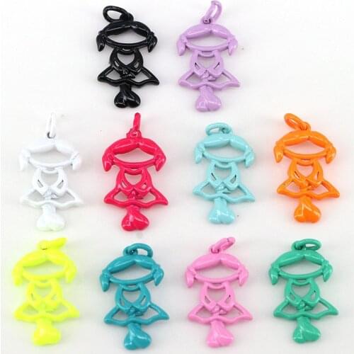 10Pcs Fashion colorful enamel charm pendant, boy and girl shape jewelry pendants bracelet/necklace accessories
